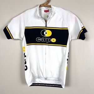 Capo Cycling Jersey Men Medium Short Sleeve Full Zip White Black Yellow Bike